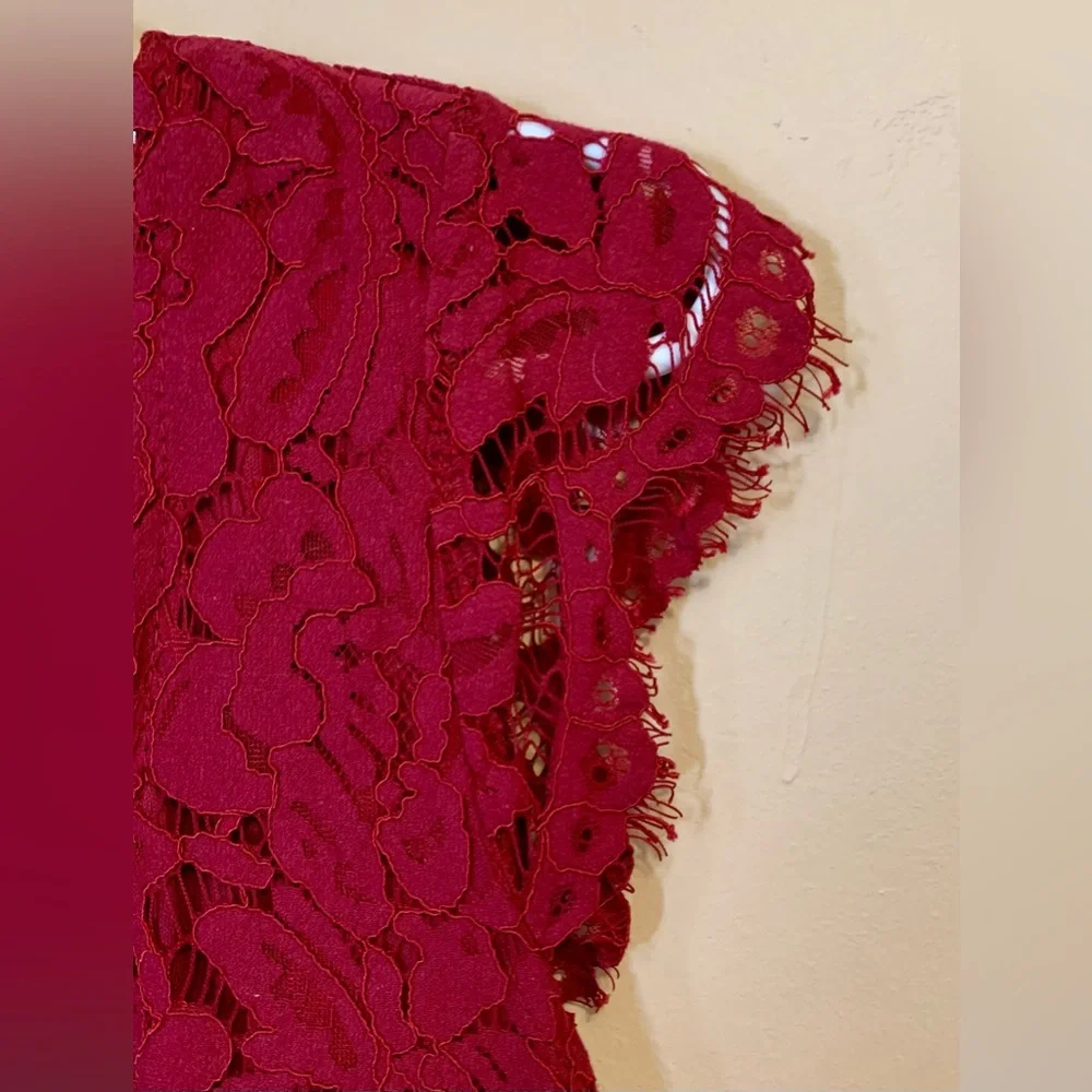 Elegant Lace Midi Dress in Burgundy - Picture 5 of 9